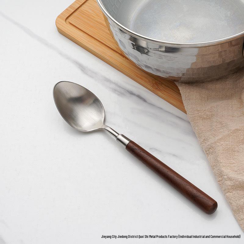 304 Stainless Steel Western Cutlery Set with Walnut Handles: Knife, Fork, Spoon, Cake Server, Bread Knife, Soup Spoon, Serving Spoon.