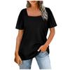 Women's Fashion Casual Square Neck Short Sleeve Solid Color Tops Blouse
