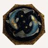 Golden Pisces Zodiac Sign Plate: Celestial Artwork Umbrella, Cute Umbrella with Cute Design, Portable 3-Fold Compact Umbrella for Men & Women, Valenti