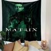 A Green Digital Code Backdrop with Three Individuals In Futuristic Attire. Patterned Tapestry for Bedroom and Living Room Home Decor