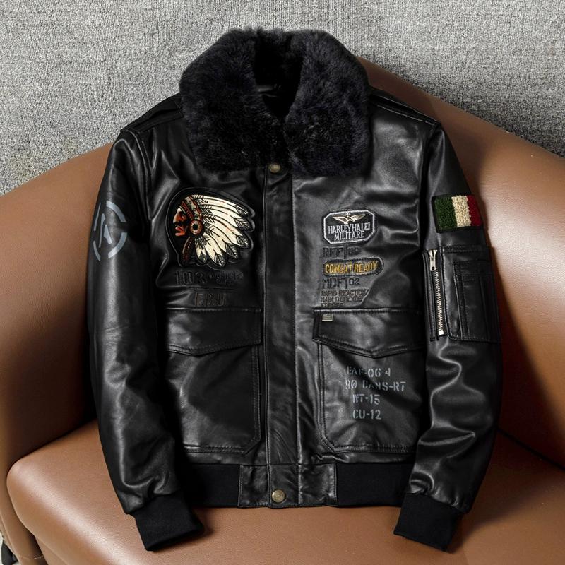 New Genuine Lambskin Leather Jacket for Men Short Bomber with Indian Embroidery Quilted Collar