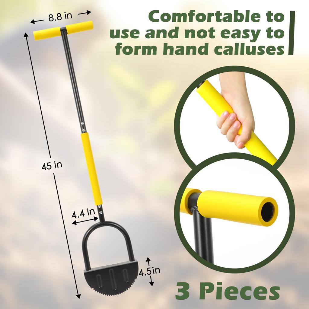 3 Pieces Saw Tooth Edger  Tool Half Moon  Edger With T Grip Manual  Edger Garden Edger For Grass Borders Sidewalks Driveways Gardens, 45 Inc