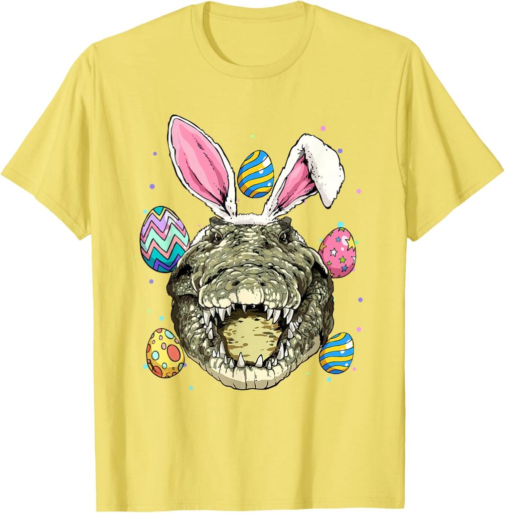 Easter Bunny Alligator Head Graphic Tee Funny Crocodile Lover Men's Short Sleeve T-Shirt