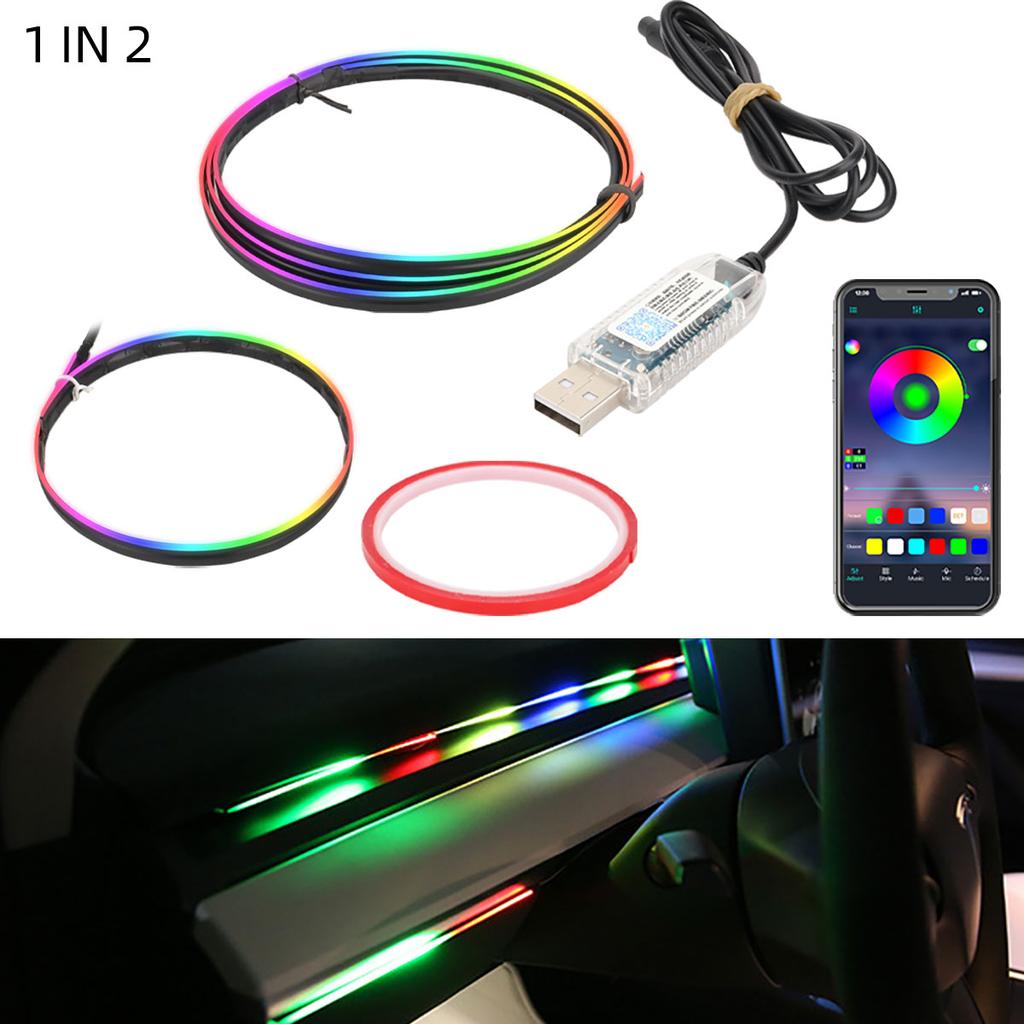 Full Colors USB Car LED Ambient Light Acrylic Strips Dashboard Lights RGB Car Interior Hidden App Remote Control Atmosphere Lamp