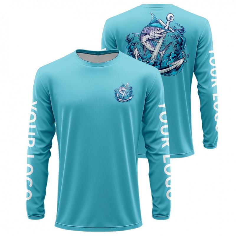 Men's Quick-Dry UV Protection Long Sleeve Fishing Shirt with Breathable Logo Pattern