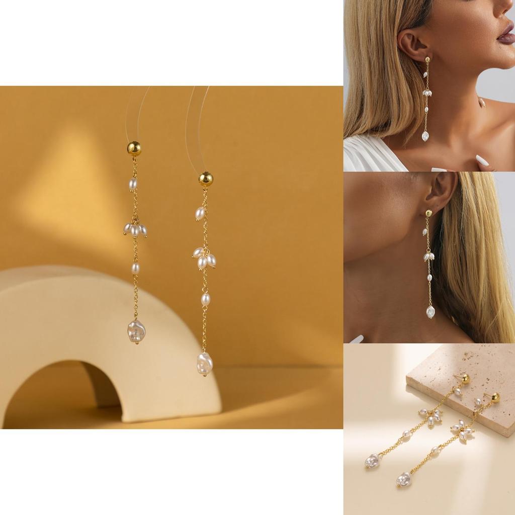 Fashionable Irregular Geometric Faux Pearl Earrings For Women Minimalist Design