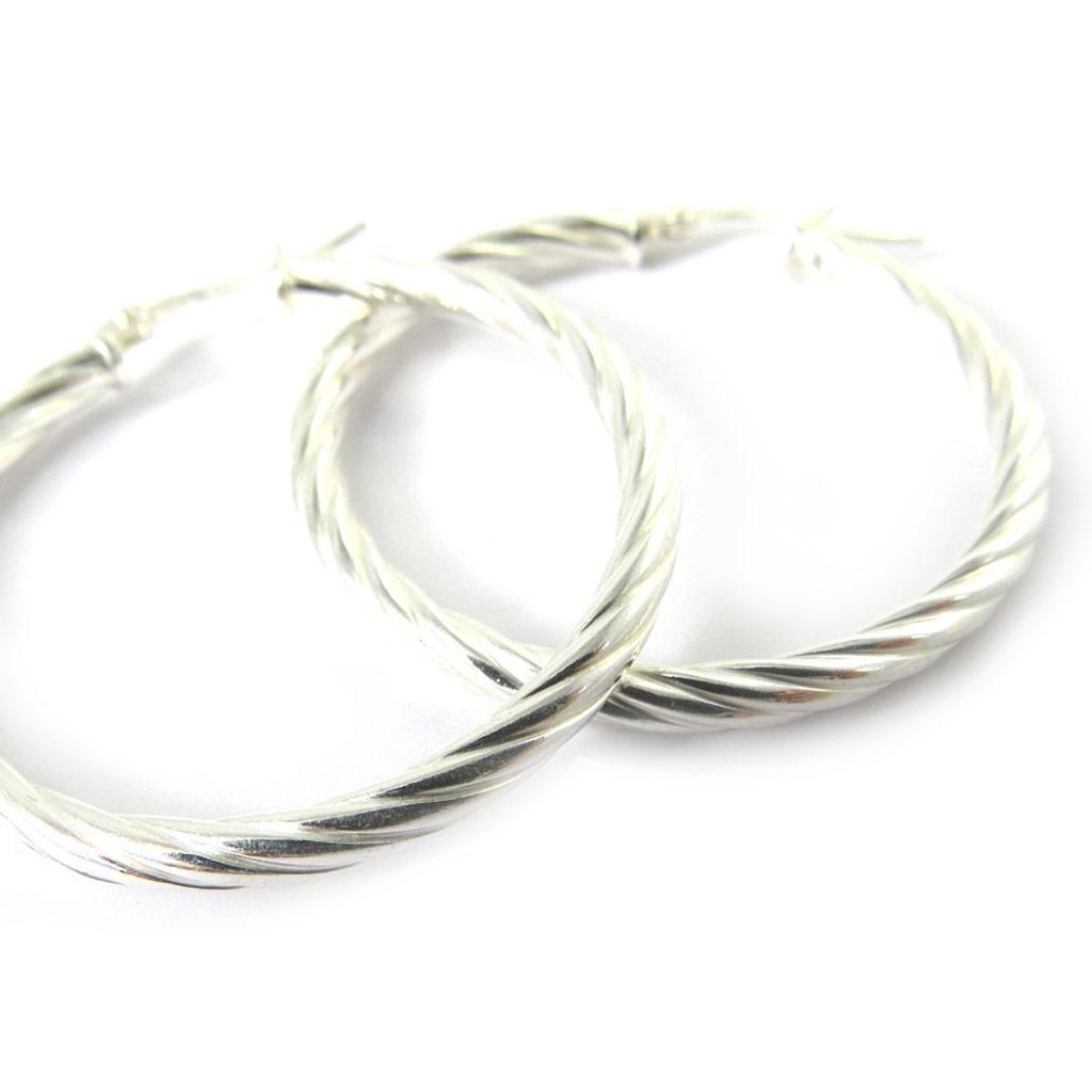 Les Trésors De Lily [M8929] - Silver Hoop Earrings 'Torsades' Silver (rhodium-plated) - 35x3 Mm
