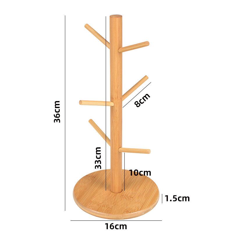 Set Tree Shape Wood Tea Cup Storage Holder Stand Mug Hanging Display Rack Drinkware Shelf 6 Hooks