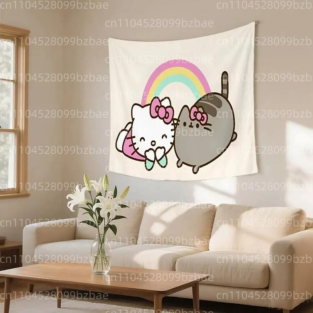 Sanrio Hello Kitty and Cat Cartoon Print Tapestry Bedroom Decoration Celebration Background Design Kawaii Anime Home Decoration