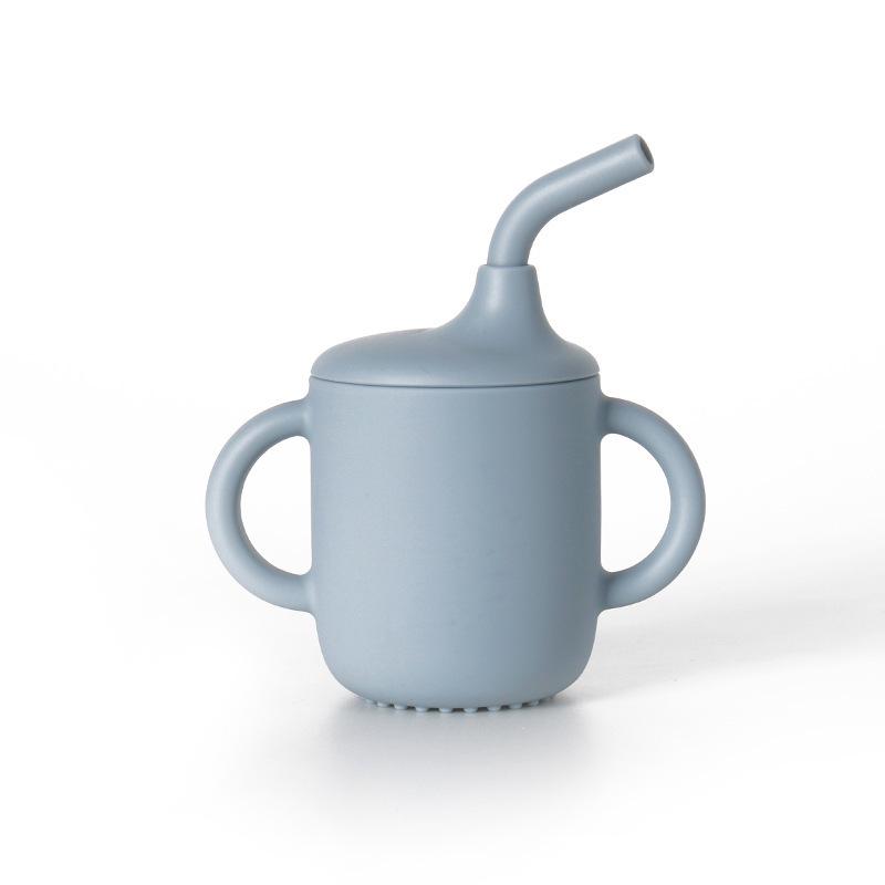 Food-Grade Silicone Straw Cup for Infants & Toddlers - Non-Slip, Leak-Proof, with Lid & Duckbill Spout, High-Temperature & Drop Resistant.