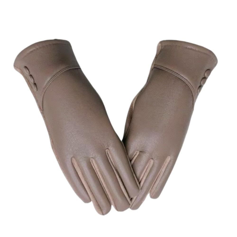 PU Full Finger Mittens Button  Gloves Fashion Women Leather Gloves  Ladies