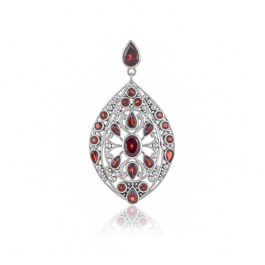 Antique Garnet Pendant: Large Sterling Silver Multi-Stone Design