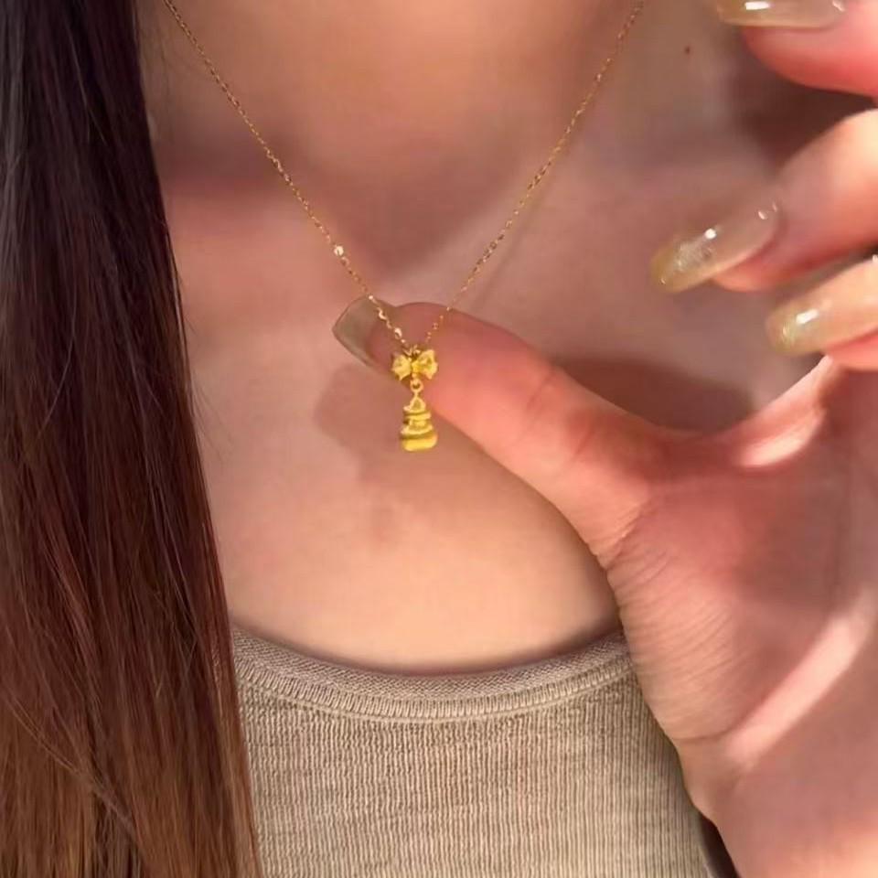 Nickel Silver Gold-Plated Golden Fu Lu Hulu Necklace: Women s Luxury Bow Clavicle Chain, 2026