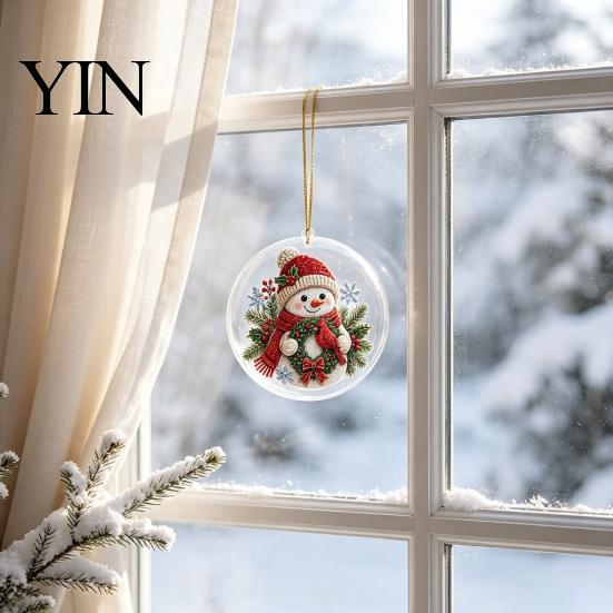 Festive Office Holiday Ornaments Christmas Acrylic Hanging Ornament, Double Side Printed Santa Pendant for Tree Window, Charming Accents 2D Flat Decor