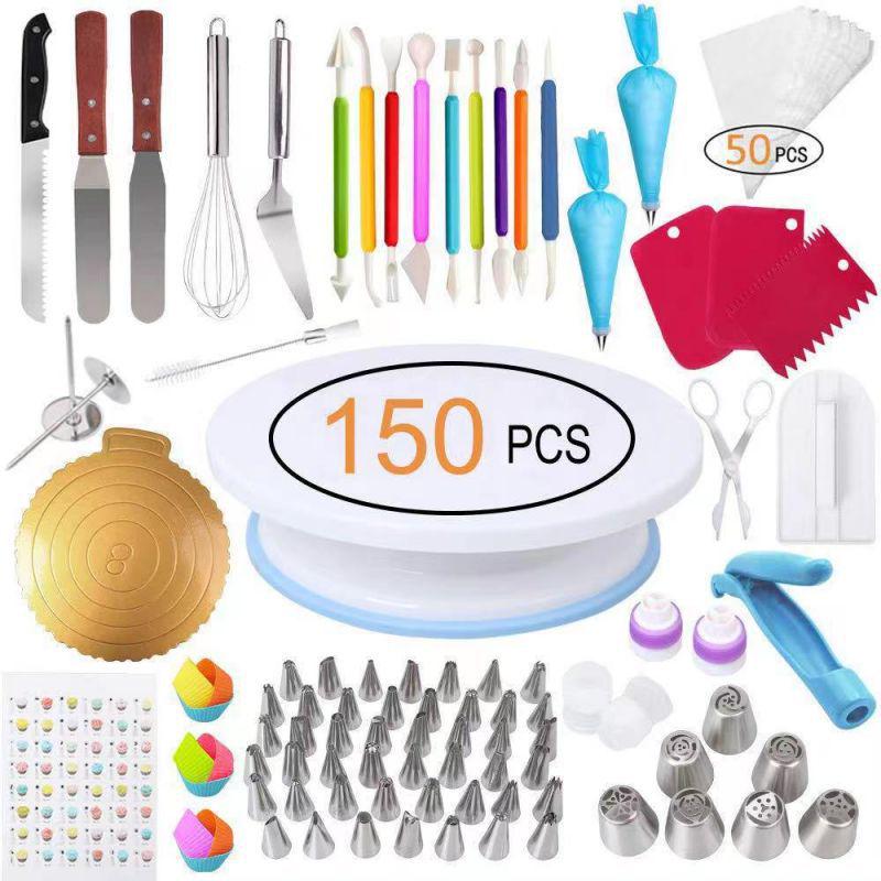 320-Piece Cake Decorating Kit: Turntable, Nozzles, Piping Bags, Scrapers, Spatulas, Muffin Cups