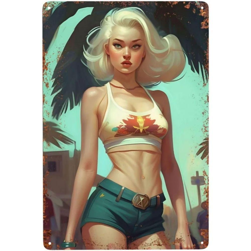 Pin-Up Kız Teneke Levhalar, Garaj Atölyesi Metal Dekor 20x30cm