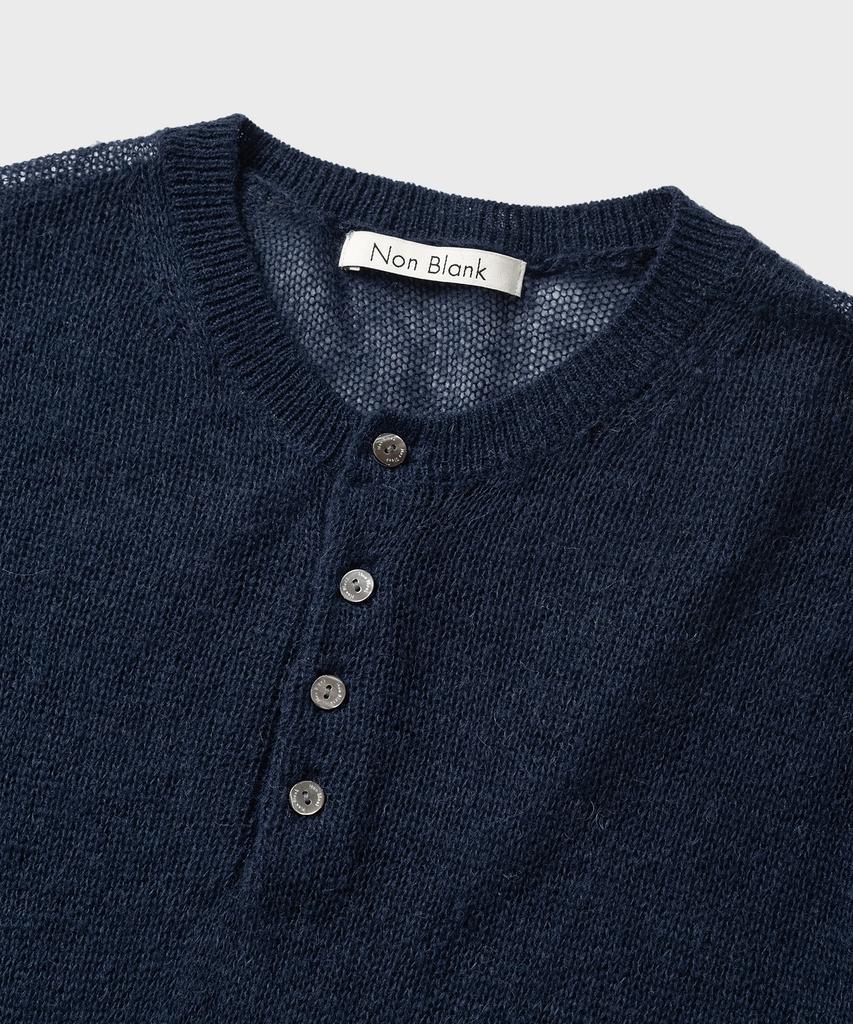 NONBLANK Crop Henley Neck Ls Knit_Navy