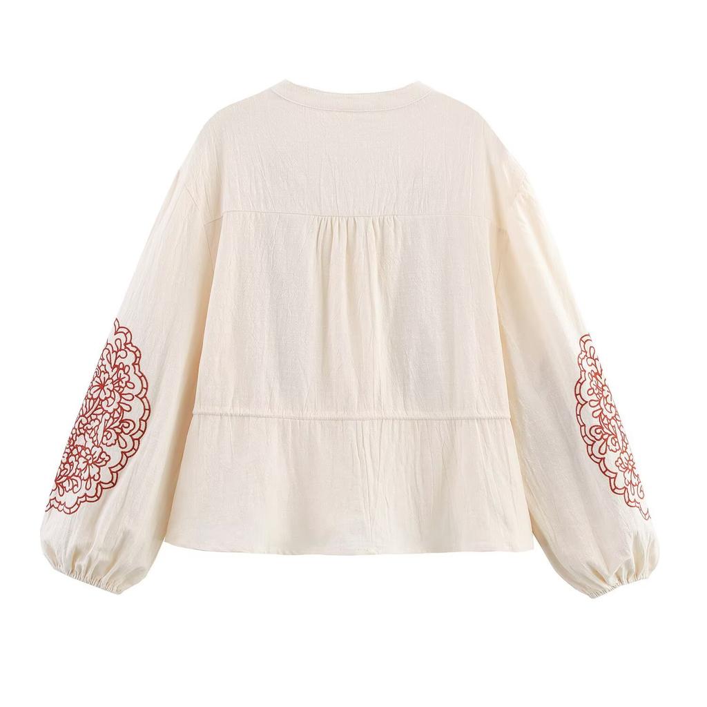 European and American French Women's Clothing, Embroidered Shirt with Ornaments 7200039