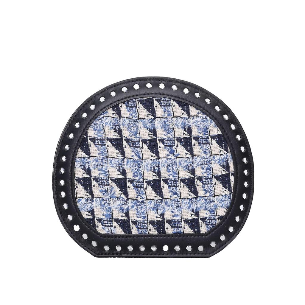 HyunA DIY Semi-Circular Knitted Bag Base with Leather Plate, 19x17cm, Handbag Accessory