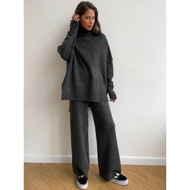 

Модный ветер Осень и Зима Свободный вязаный свитер Брючный костюм Вязаный свитер и брюки Dark gray S