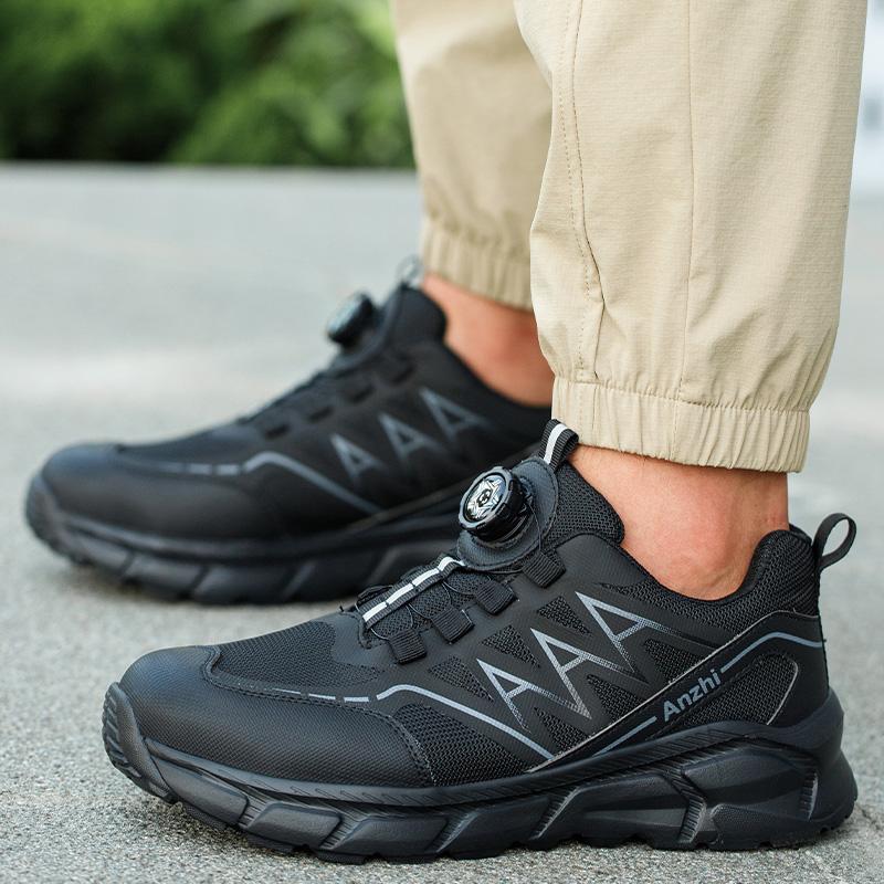 Rotating Button Safety Shoes Men Steel Toe Sneakers Breathable Work Shoes Protective Lightweight Non-slip Black Work Sneakers