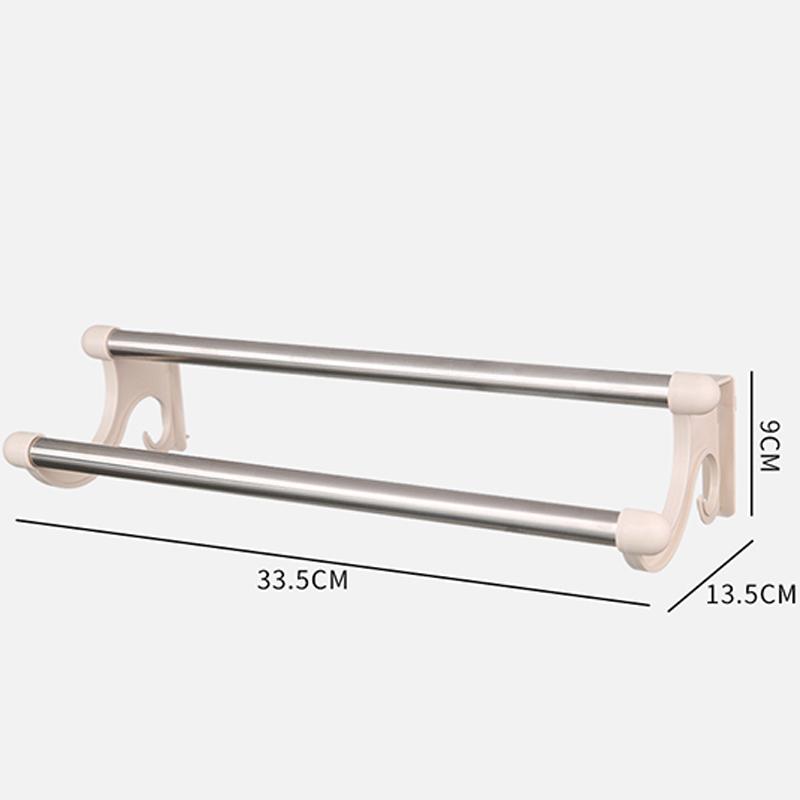 Stainless Steel Double Towel Holder No Need Perforated Rack Bathroom Kitchen Wall-Mounted Towel Rack Holder Bathroom Accessories