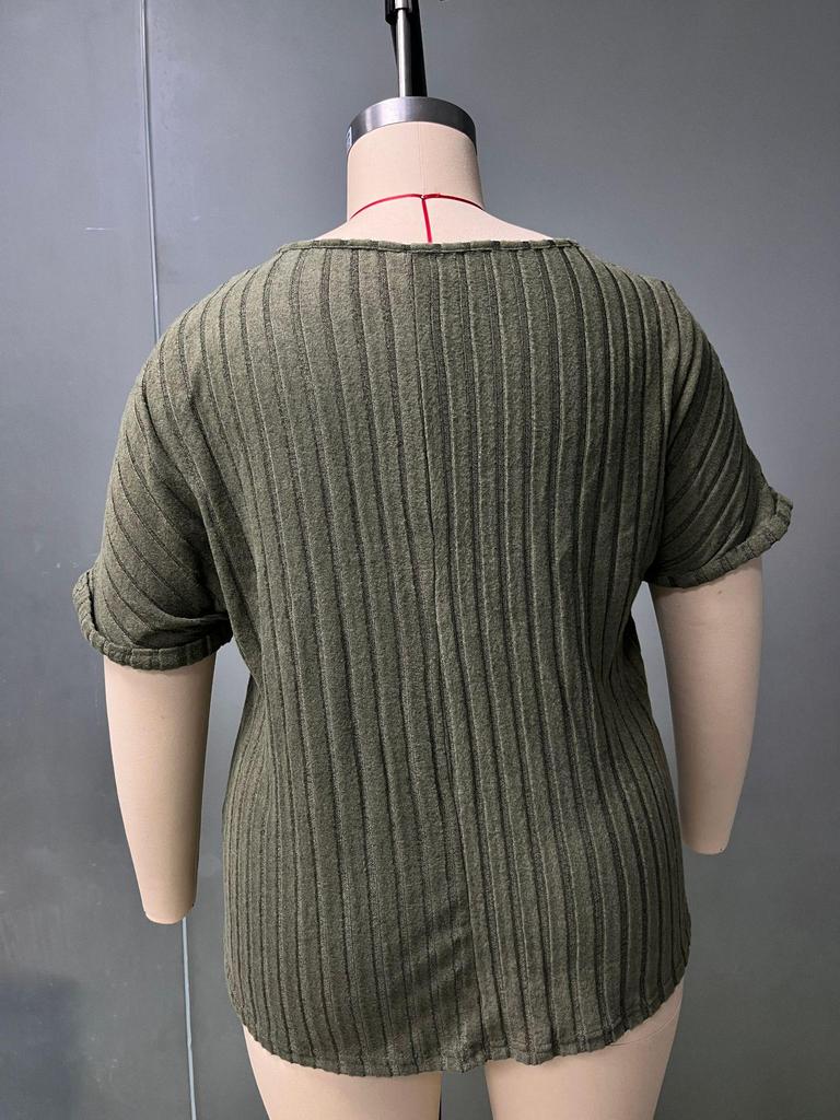 Jaro/Léto 2025 Nový Elegantní Top Větších Velikostí s Krátkým Rukávem a Kapsou na Zip