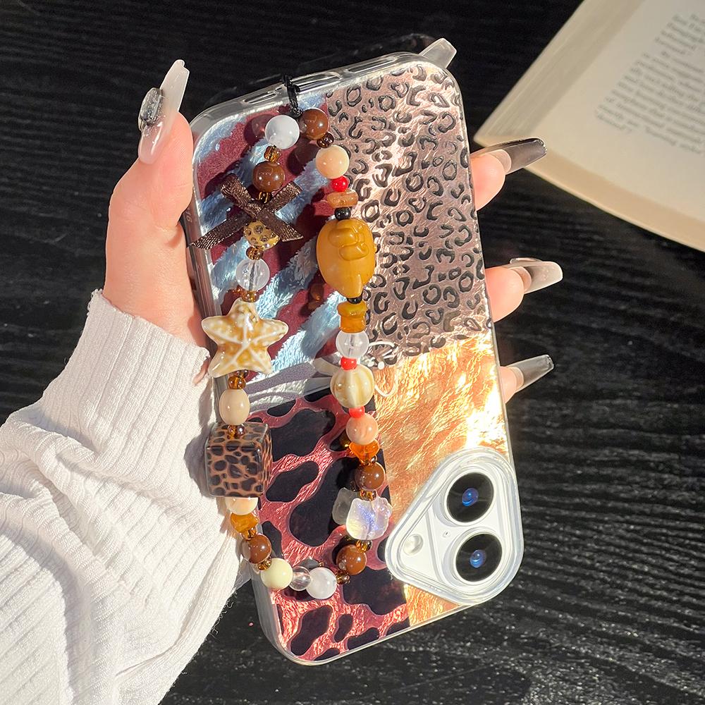 Bracelet Chain Painted Phone Case For iPhone 16 11 12 13 14 for 12 14 16 Pro 14 16 Pro Max Cute Pattern Hard Cover With Lanyard