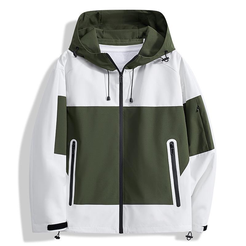 Men's and Women's Autumn and Winter Thin Hooded Jackets, Contrasting Color Youth Group Clothes, Outdoor Camping Windproof Jackets, Men's