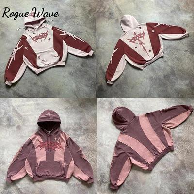 RogueWave Hip Hop Patch Streetwear Hoodie Y2K Retro Hoodie Sweatshirt Herr Dam Ny Harajuku Gotisk Pullover Hoodie Kläder