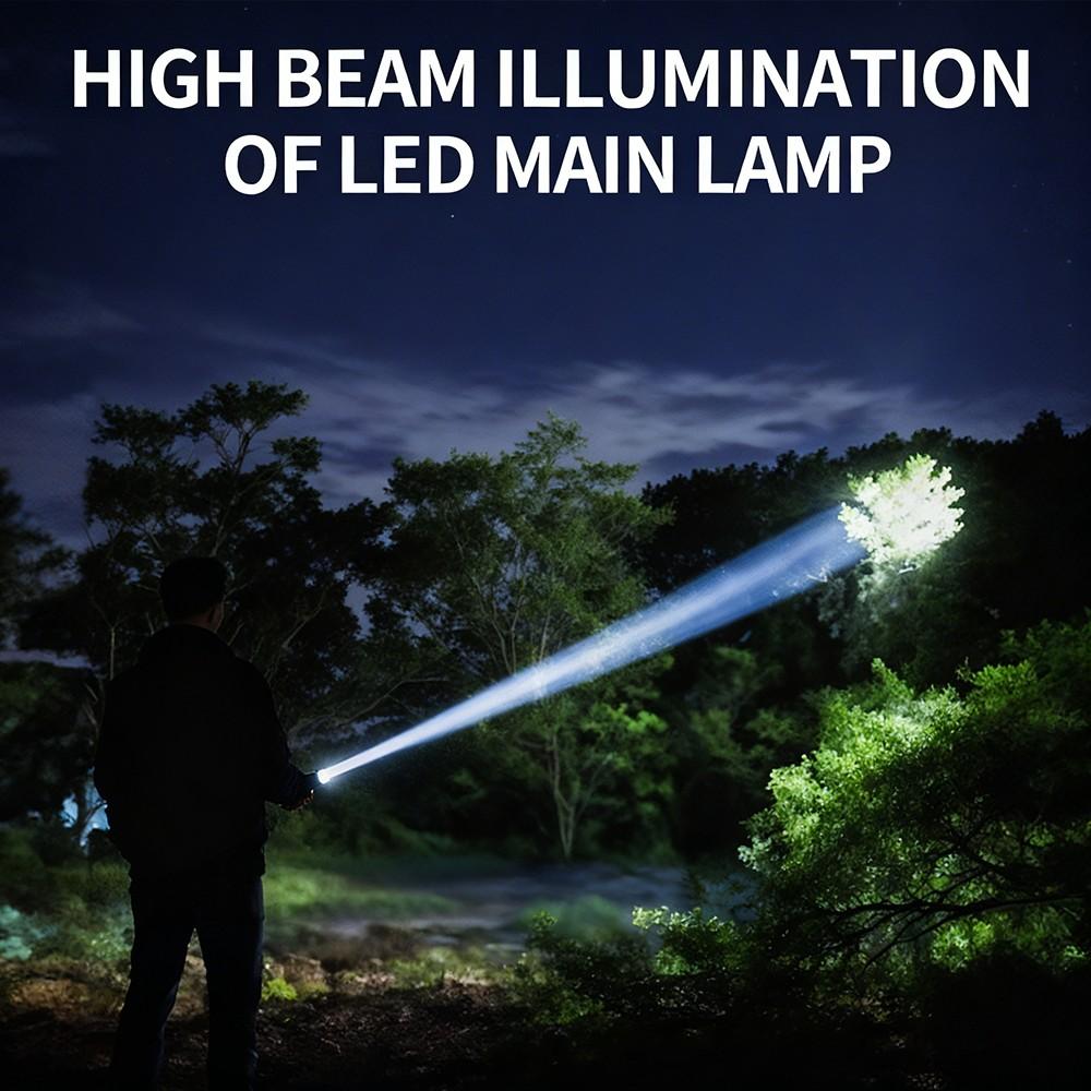 High Power Rechargeable Tactical Flashlight, Zoom LED Flashlight with Built-in Battery for Outdoor Camping Fishing Hiking