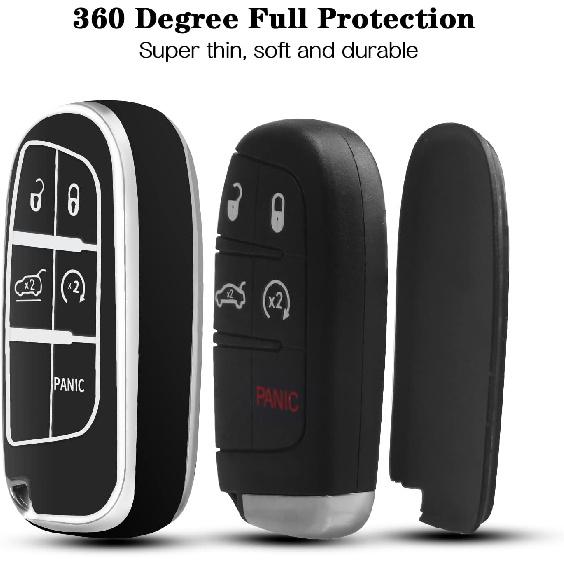 QBUC For Jeep Key Fob Cover With Keychain TPU Protection Key Case Compatible With Grand Cherokee Renegade Compass Smart Key