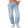 Damen Vintage Bananenhose Lockere Machete Hose Weite Beinhose Mittel Taille Gerade Jeans