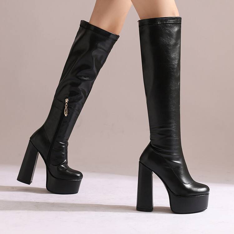 European and American Spice Girls Elastic Skinny Boots Women's Spring and Summer New Thick High Heel Skinny Waterproof Platform Cylinder Knight