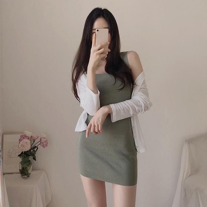 Women's Dress Summer Solid Color Knitted Sleeveless Dress