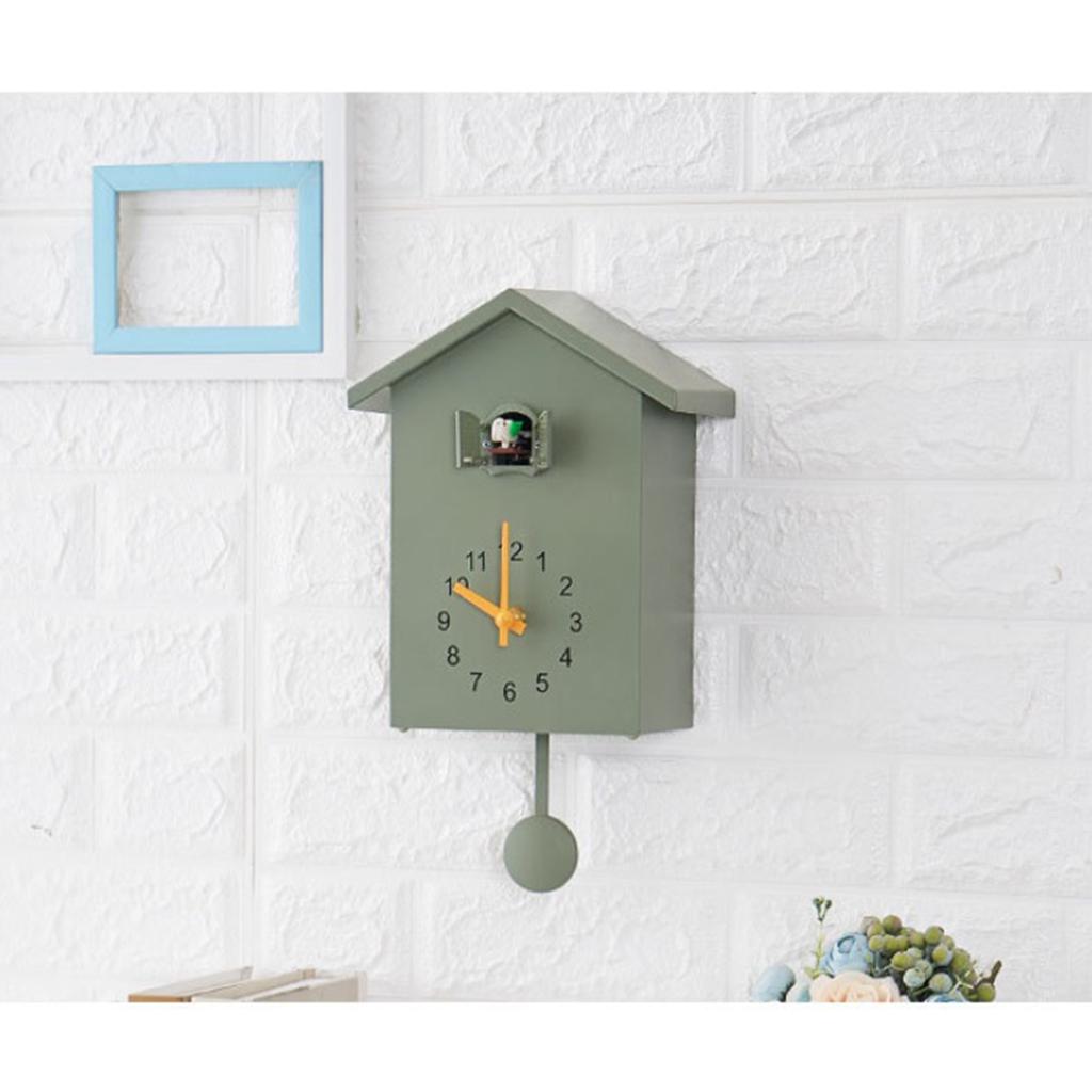 Silent ABS Cuckoo Clock Wall Mounted Alarm House Shaped Telling Time Electronic Desk Clock for Home Office Kids Room