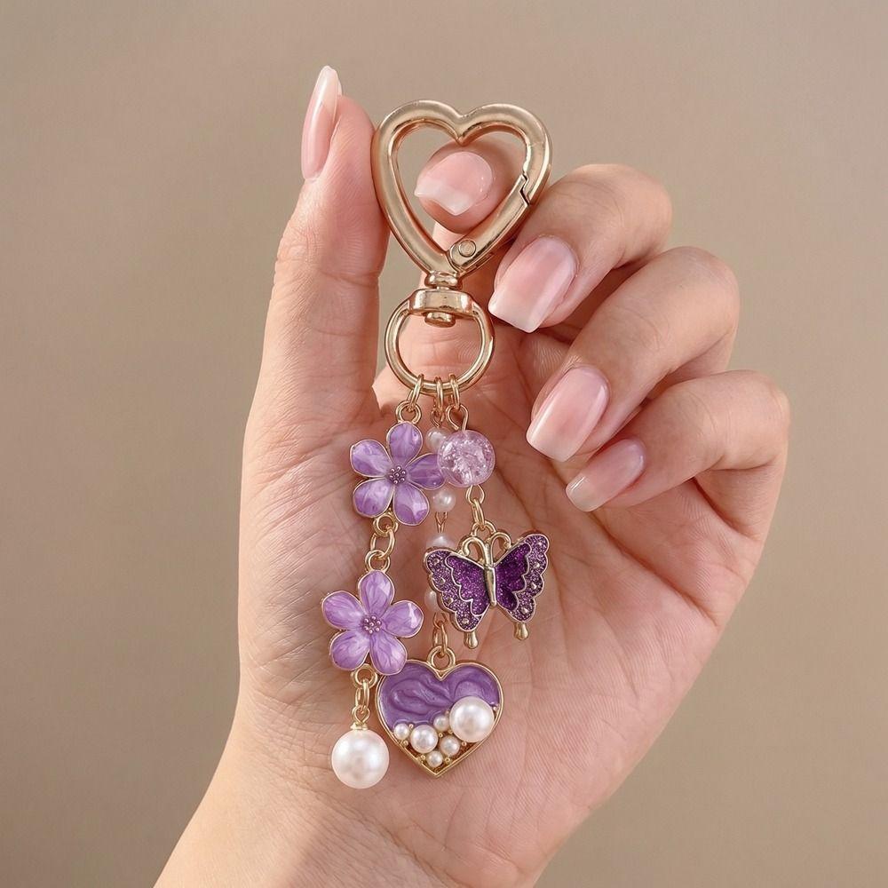 Zinc Zinc Alloy Enamel Butterfly Keychain DIY Heart Key Ring Lovely Bag Charm  Car Keyring