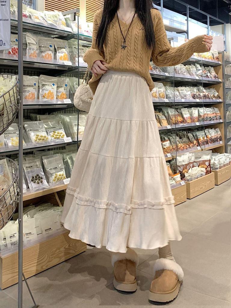 2025 High Waist Corduroy A-Line Mid-Length Skirt for Women - Autumn/Winter Collection