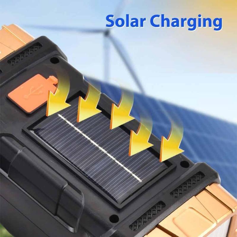 High Power Led Flashlights Camping Torch Work Light Solar Charge 4 Gear USB Rechargeable Light Waterproof Light for Outdoor
