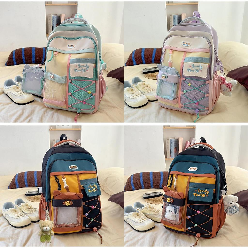 Lightweight Dualcolor Nylon Backpack With Shoulder Padding And Letter Pattern For Daily Travel