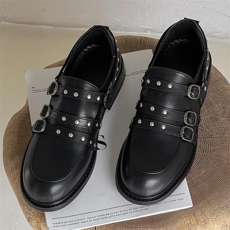 Fashionable Punk Style Couple's Cool Outfit High Quality Leather Shoes Men's Comfortable NonSlip Leisure Round Toe Loafers Shoes