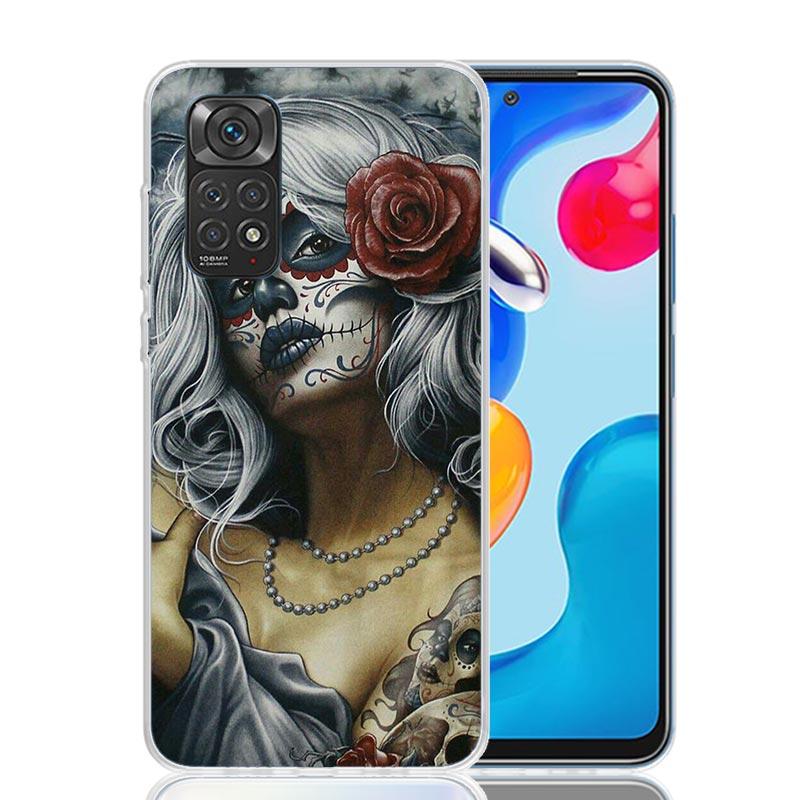 Catrina Beautiful Rose Girl Skull Phone Case For Xiaomi Redmi Note 14 13 14S 12S 12 11S 11T 11E Pro Plus 10S 10 9S 9 Art Customi