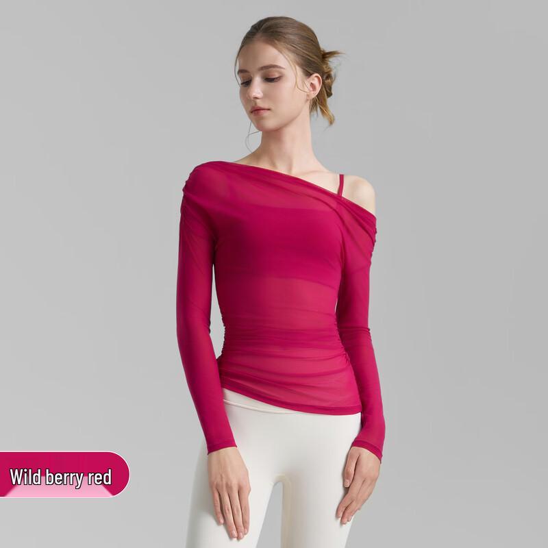 WEZHO One-Shoulder Mesh Long-Sleeve Yoga Top