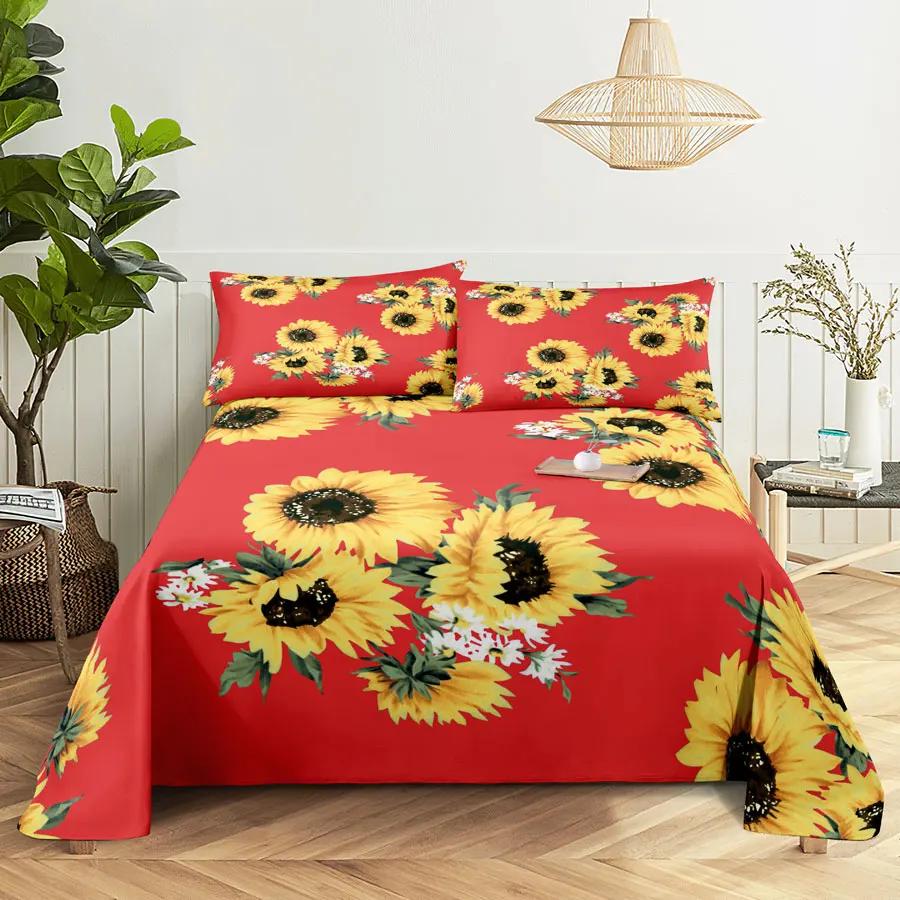Sunflower Bed Sheet Sets Bouble Single Beds Flower Bedsheet with Pillow Case Full Queen Size 2pcs 3pcs 3D Soft Thin Fabric Home