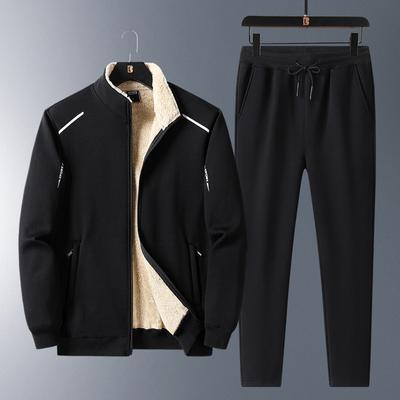 Warm Sweater Suit Men's Winter Plus Velvet Thickened Sports Jacket Winter Lamb Velvet Two-piece Suit