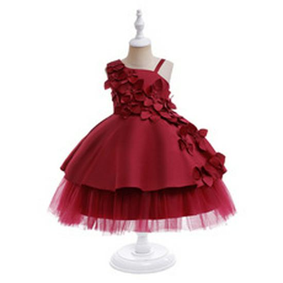 Girls' Satin Beaded Princess Dress - Cake Mesh Banquet Evening Dress