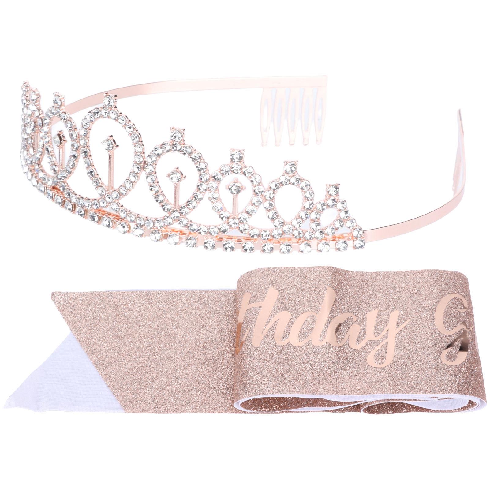 

Пояс Именинница Тиара Розовое Золото Блестящий Пояс Именинница Стразы Корона Тиара Набор