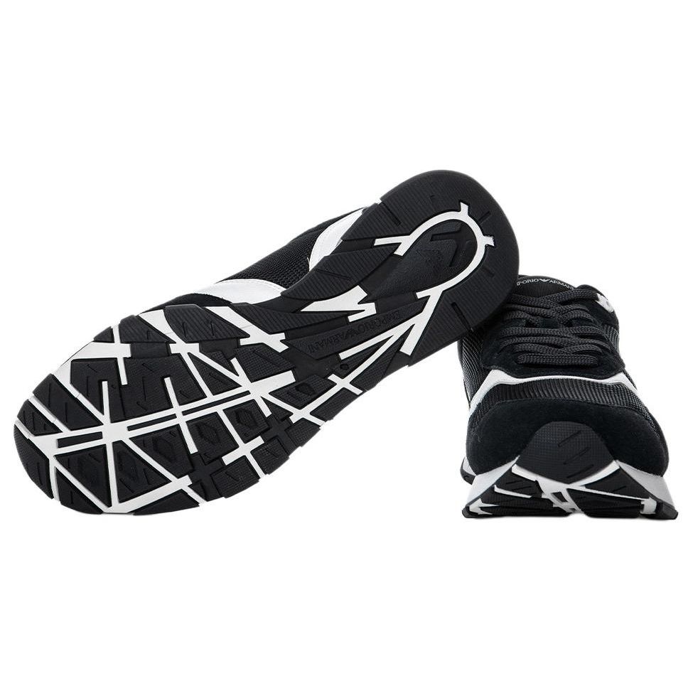 Emporio Armani Two-Layer Cowhide Thick Sole Comfortable Running Shoes Low Top Casual Shoes Men Sneakers Navy-Blue Beige X4X642XN951S161