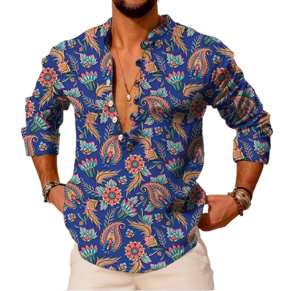 Men's  Loose  Popular  Leisure  Long SSeeves  Standing Collar  Pullover  Shirt