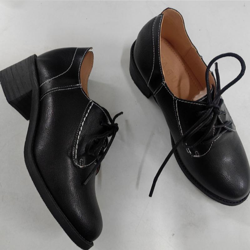 Chunky Heel Retro Leather Shoes British Style High Heel Single Shoes Casual Shoes Fashionable Versatile Women's Shoes
